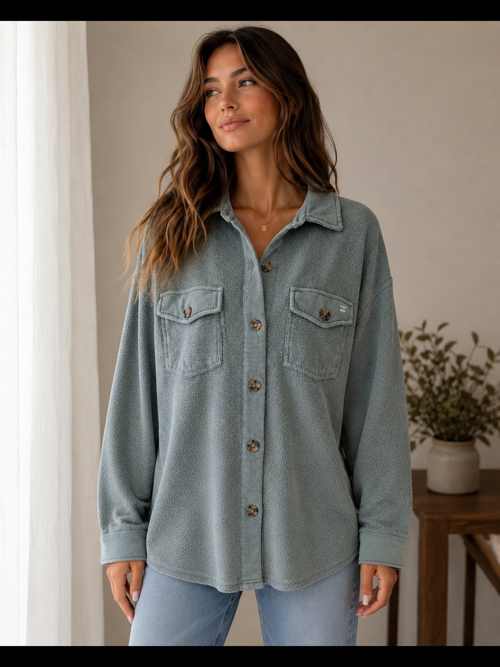 Billabong Essentials Sage Green Oversized Fleece Shacket